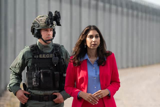 Home Secretary Suella Braverman this week during a visit to the north eastern Greek border with Turkey to view surveillance facilities. Her language over the pro-Palestinian marches in London was  polarising and inept, writes Stewart McDonald.  PA Photo: Stefan Rousseau/PA Wire.