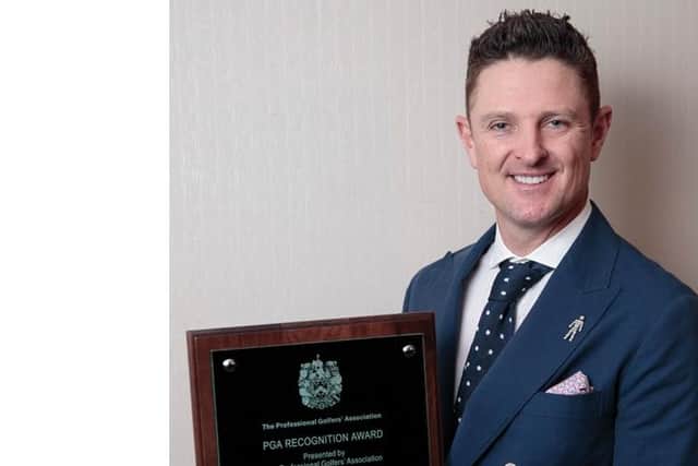Justin Rose pictured after receiving a PGA Recognition Award during an annual festive luncheon in London. Picture: The PGA