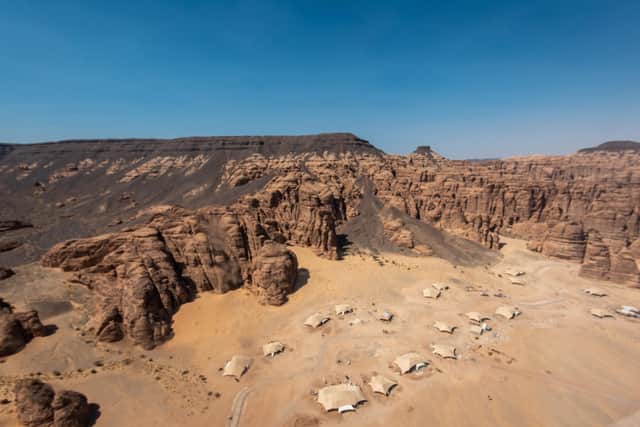 An aerial view on tented camps soon to open in AlUla.