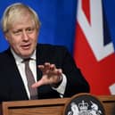 Prime Minister Boris Johnson addresses the Covid-19 press conference at Downing Street. Picture: Leon Neal/PA Wire