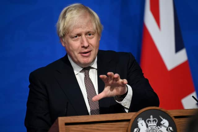 Prime Minister Boris Johnson addresses the Covid-19 press conference at Downing Street. Picture: Leon Neal/PA Wire