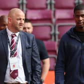 Hearts' sporting director Joe Savage and Odel Offiah at Tynecastle on Thursday night.