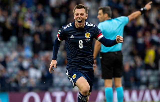 Callum McGregor celebrating after his goal in the 3-1 defeat to Croatia. New Celtic manager Ange Postecoglou says he will have talks with the player over the captaincy but stopped short of saying the midfielder had been ear-marked for the role. (Photo by Alan Harvey / SNS Group)
