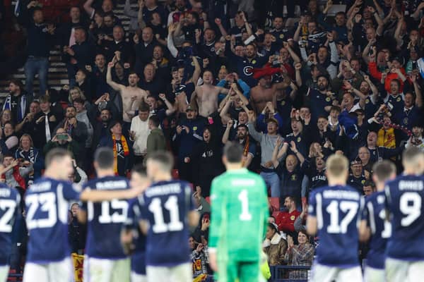 Scotland players and fans celebrate after Saturday's win over Ireland at Hampden.  (Photo by Craig Williamson / SNS Group)