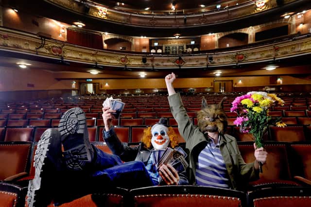 The Clown and the wolf pictured at the King's Theatre in Glasgow, where Restless Natives is playing from 24-28 June PIC: Colin Hattersley