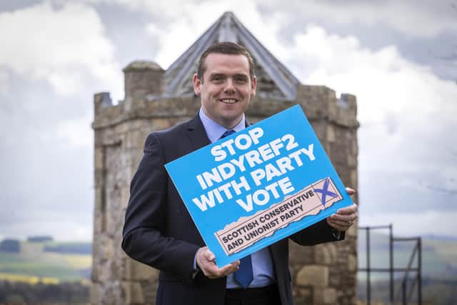 Scottish Conservative leader Douglas Ross during a visit to Henderson Park in Coldstream, at the border between Scotland and England, during campaigning for the Scottish Parliamentary election. Picture: PA