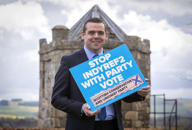 Scottish Conservative leader Douglas Ross during a visit to Henderson Park in Coldstream, at the border between Scotland and England, during campaigning for the Scottish Parliamentary election. Picture: PA