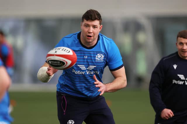 Scotland's Grant Gilchrist in training as he prepares to earn his 50th cap against Wales in Cardiff this weekend. (Photo by Craig Williamson / SNS Group)