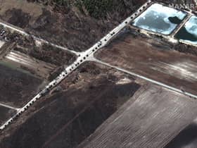 A Maxar satellite image taken on Monday shows a Russian military convoy near Ivankiv to the north of Kyiv, Ukraine (Picture: satellite image ©2022 Maxar Tech/AFP via Getty Images)
