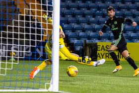 Albian Ajeti scores to make it 4-0 to Celtic. Picture: SNS