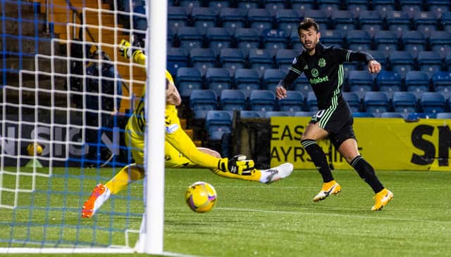 Albian Ajeti scores to make it 4-0 to Celtic. Picture: SNS