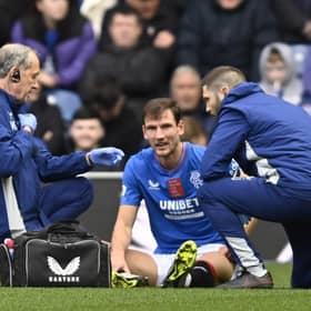 Rangers left-back Borna Barisic was forced off with an injury during the weekend win over Hibs. (Photo by Rob Casey / SNS Group)