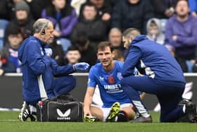 Rangers left-back Borna Barisic was forced off with an injury during the weekend win over Hibs. (Photo by Rob Casey / SNS Group)