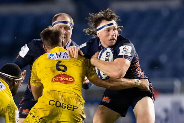 Hamish Watson in typically combative form for Edinburgh against La Rochelle. Picture: Paul Devlin/SNS