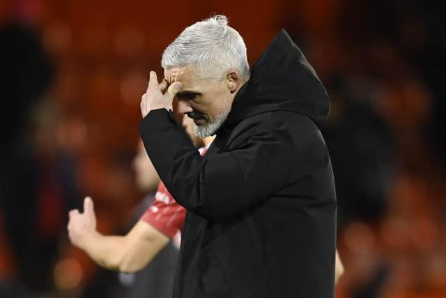 Aberdeen manager Jim Goodwin was left dejected by the 3-2 defeat by Rangers.