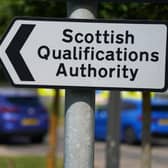 A sign for the Scottish Qualifications Authority (SQA) building in Edinburgh.