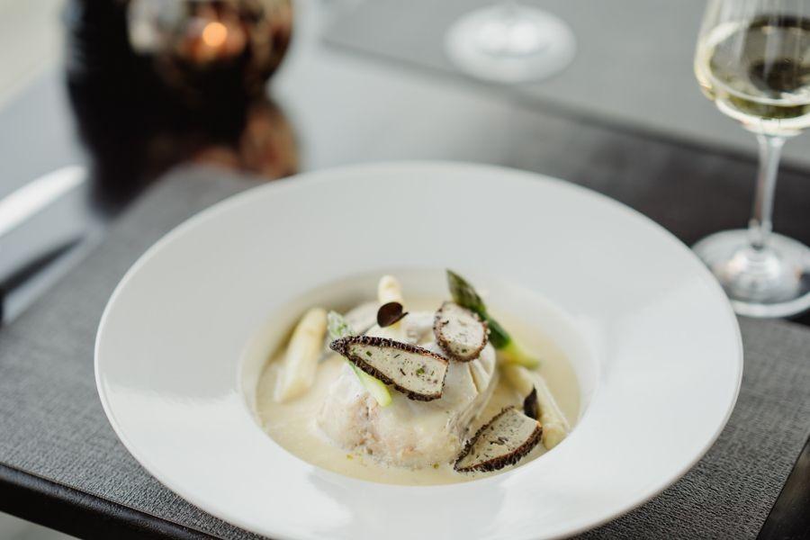 Steamed Day Boat Halibut with mussel and butter tartare sauce