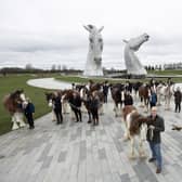 Artist and sculptor of The Kelpies Andy Scott with Clydedale Horses at The Kelpies, to celebrate the 10th anniversary. Pic: Graeme Hart/Perthshire Picture Agency