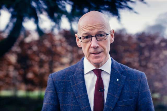 John Swinney at his home in Woodside, East Perthshire speaking at the party's annual conference which is being held virtually