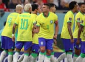 Thiago Silva of Brazil celebrates his side's fourth goal scored by Lucas Paqueta during the FIFA World Cup Qatar 2022 Round of 16 match between Brazil and South Korea at Stadium 974 on December 05, 2022 in Doha, Qatar. (Photo by Michael Steele/Getty Images)