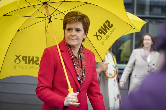 First Minister Nicola Sturgeon outside the Scottish Parliamentary Elections at the Emirates Arena, Glasgow. Picture: Jane Barlow/PA Wire