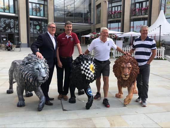 Scottish rugby heroes Gavin and Scott Hastings attended the unveiling of the lion sculptures in Edinburgh this summer.