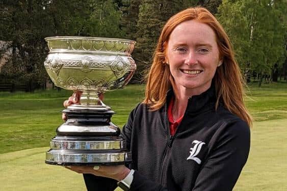 Aboyne's Carmen Griffiths, pictured celebrating her win in the 2023 Scottish Women's Championship, has a good junior year at the University of Louisville. Picture: Scottish Golf