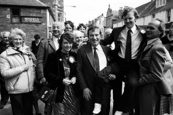 Charles Kennedy MP celebrates his election victory back in 1983 outside Dingwall Town Hall.

