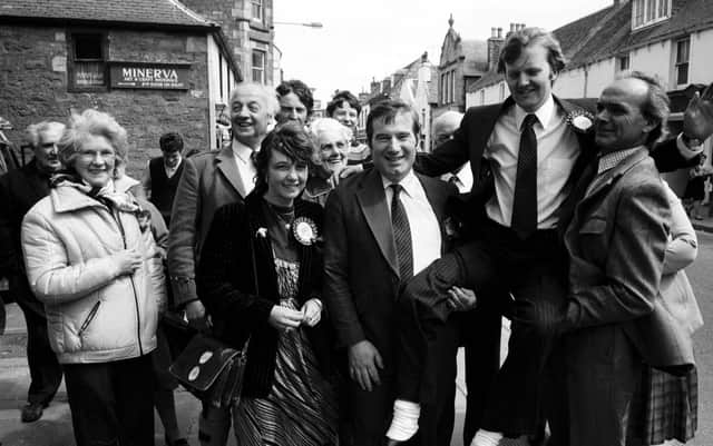 Charles Kennedy MP celebrates his election victory back in 1983 outside Dingwall Town Hall.

