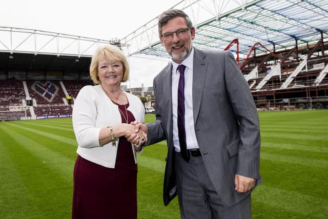 Craig Levein alongside Hearts chairwoman Ann Budge following his appointment as manager for the second time in 2017.