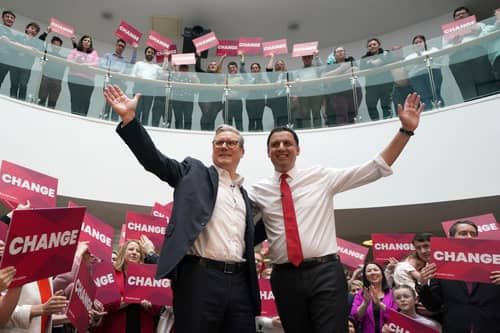 Keir Starmer, with Scottish Labour leader Anas Sarwar, as the party launches its Scottish election campaign in Glasgow (Picture: Andrew Milligan/PA)