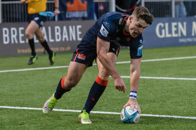 Edinburgh's Jack Blain scores a first half try against Zebre Parma. (Photo by Mark Scates / SNS Group)