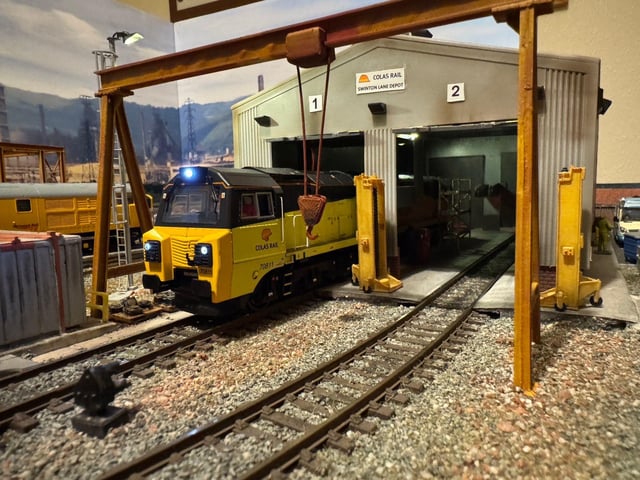 Colas Rail Swinton Lane Depot with Class 70 locomotive on shed