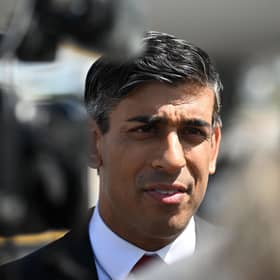 Prime Minister Rishi Sunak speaks with journalists after landing in Vilnius, Lithuania, where he will attend a Nato summit. Picture: Paul Ellis -Pool/Getty Images
