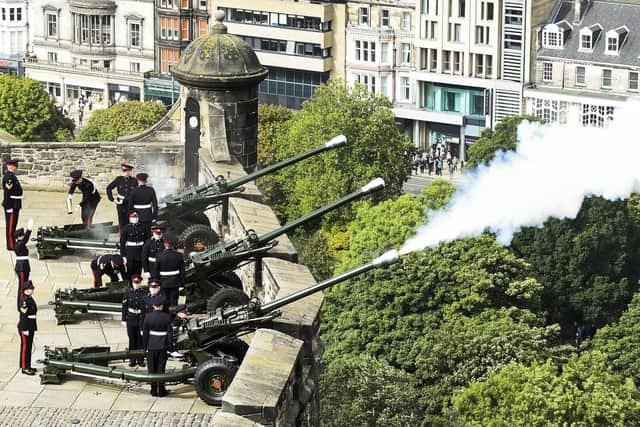 Crowds gathered in Edinburgh for a 96-round gun salute in tribute to the late queen
Pic: Lisa Ferguson