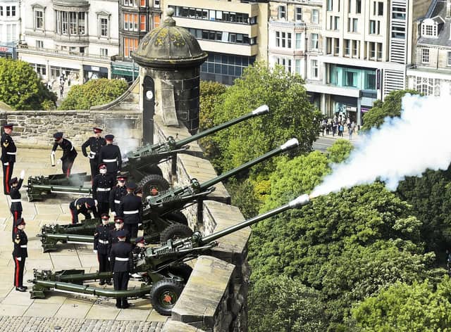 Crowds gathered in Edinburgh for a 96-round gun salute in tribute to the late queen
Pic: Lisa Ferguson