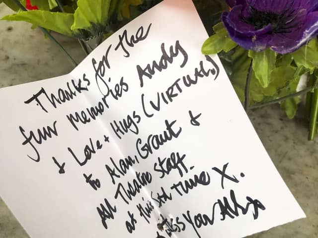 Tributes have been left on the steps at the The Kings Theatre for actor Andy Gray (Photo: Lisa Ferguson).
