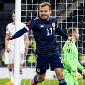 Ryan Fraser celebrates after scoring for Scotland in the win over Faroe Islands in March. (Photo by Craig Williamson / SNS Group)