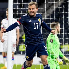Ryan Fraser celebrates after scoring for Scotland in the win over Faroe Islands in March. (Photo by Craig Williamson / SNS Group)
