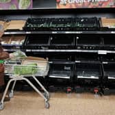 Empty fruit and vegetable shelves at an Asda store (Pic: Yui Mok/PA Wire )