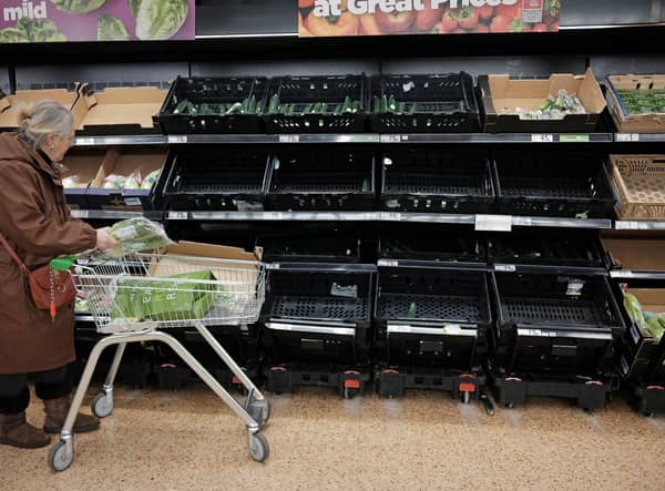 Empty fruit and vegetable shelves at an Asda store (Pic: Yui Mok/PA Wire )