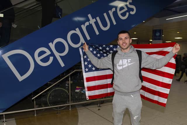 Lewis Morgan pictured departing Glasgow Airport in 2020 after signing for Inter Miami. (Photo by Craig Foy / SNS Group)