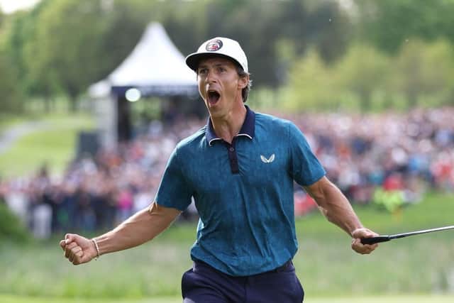 Thorbjorn Olesen celebrates winning the Betfred British Masters hosted by Danny Willett at The Belfry. Picture: Richard Heathcote/Getty Images.