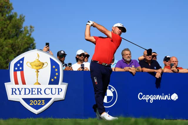 Team USA member Brian Harman tees off on the 15th hole during a practice round prior to the 2023 Ryder Cup at Marco Simone Golf Club in Rome. Picture: Mike Ehrmann/Getty Images.