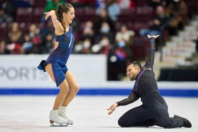 Lilah Fear and Lewis Gibson of Britain skate their free dance at the ISU Grand Prix Skate Canada International figure skating event in Mississauga, Ontario.