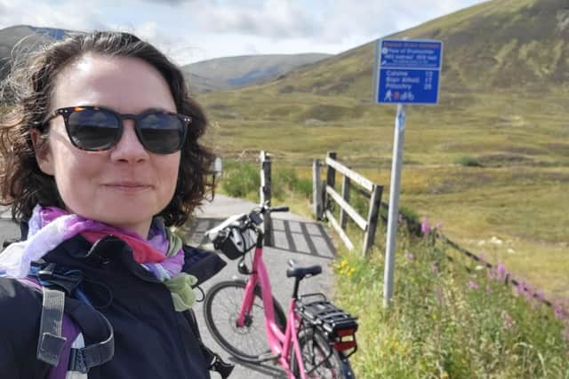 Laura Laker on National Cycle Network route 7 near the Drumochter pass in the Highlands. (Photo by Laura Laker)