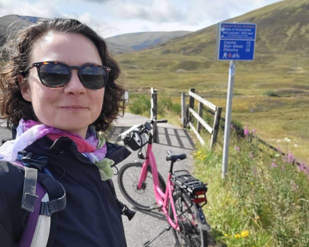 Laura Laker on National Cycle Network route 7 near the Drumochter pass in the Highlands. (Photo by Laura Laker)