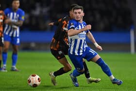 Billy Gilmour in action during his man of the match performance for Brighton against Marseille. (Photo by GLYN KIRK/AFP via Getty Images)