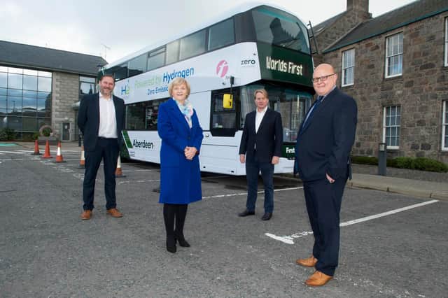 Aberdeen has taken delivery of the first in a fleet of £500,000 hydrogen-powered double-deckers,. Picture: Norman Adams/Aberdeen City Council