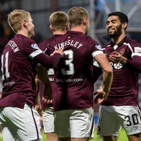 All smiles for Hearts after defeating Dundee United at Tynecastle.